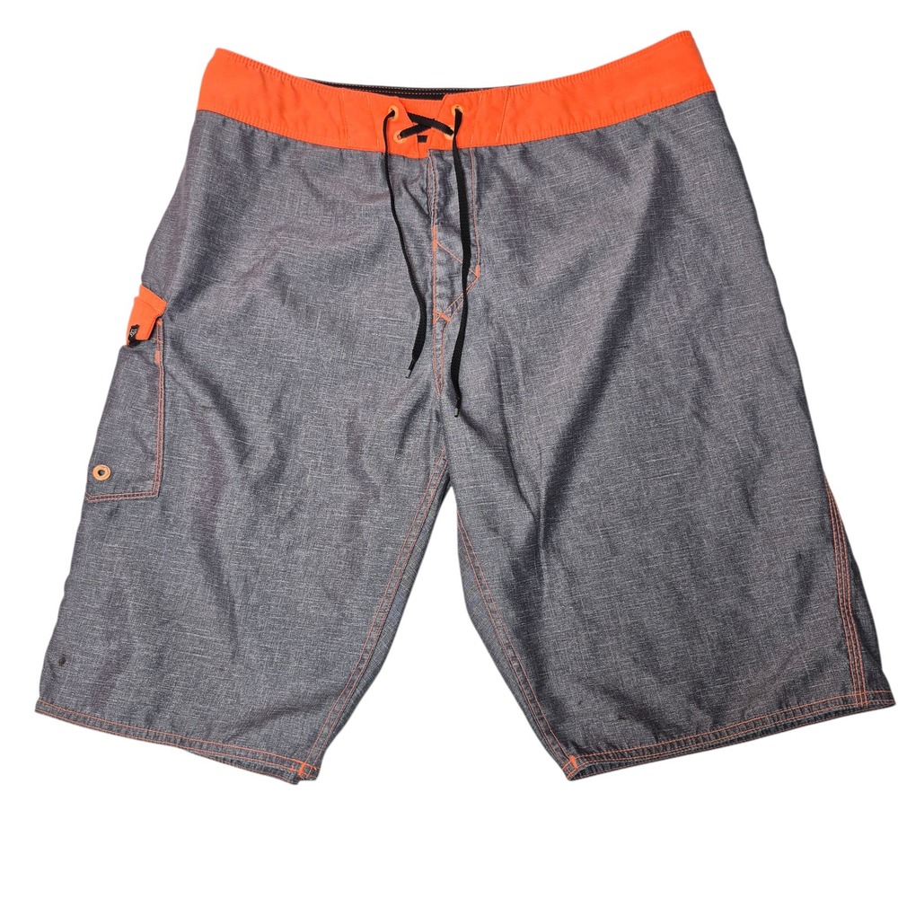 Fox Racing Board Shorts Mens 32 Gray Orange Swim Trunks Surf Beach